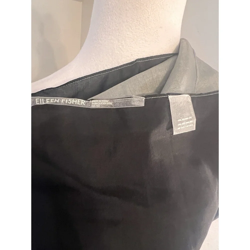 Eileen Fisher Black Gray Blue Silk Scarf